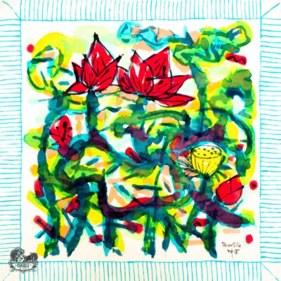 Khăn tơ tằm S/65-ART-24.040 LOTUS#7(Sen 7)