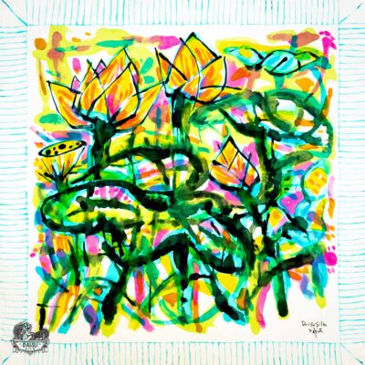 Khăn tơ tằm S/65-ART-24.056 LOTUS#9(Sen 9)